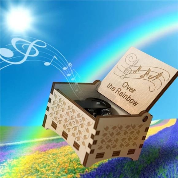 Over The Rainbow Music Box -Wind Engraved Music Cute Wood Box Best Gift - Picture 2 of 5
